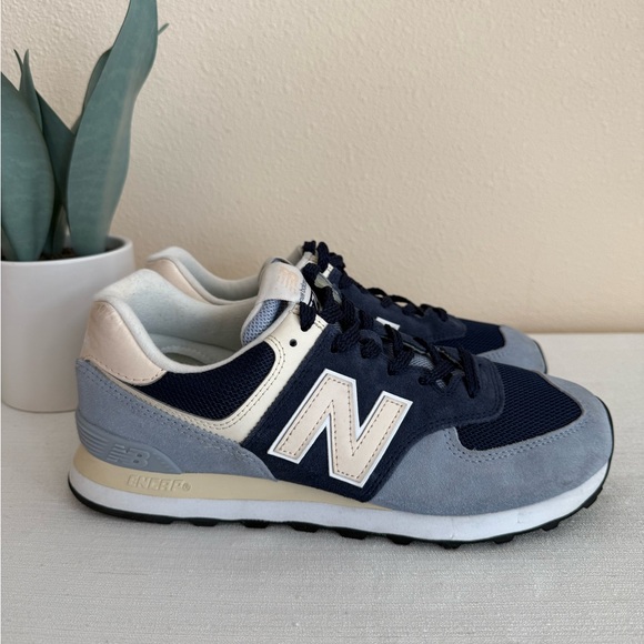 New Balance 574 Blue and Cream Casual Sneakers - Picture 8 of 14